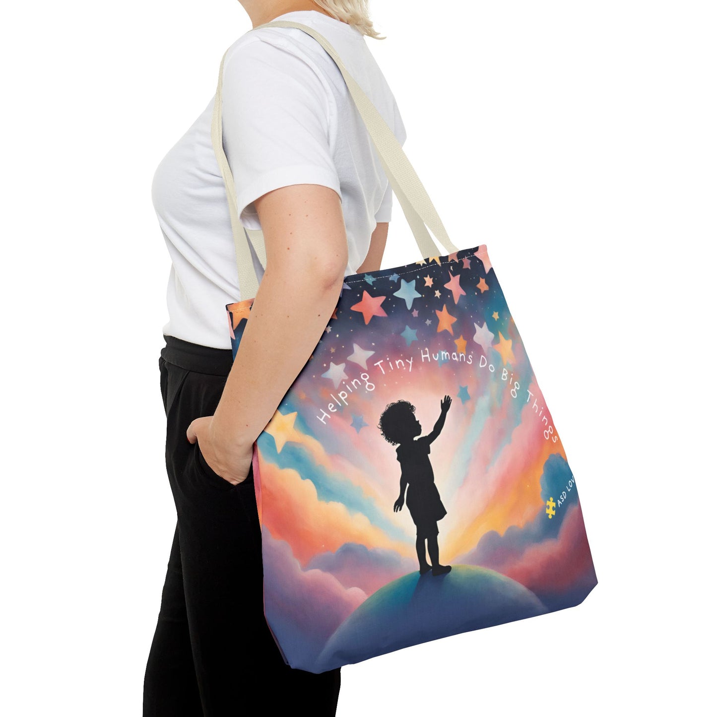 Helping Tiny Humans Do Big Things Tote - Inspiring Kids to Reach for the Stars