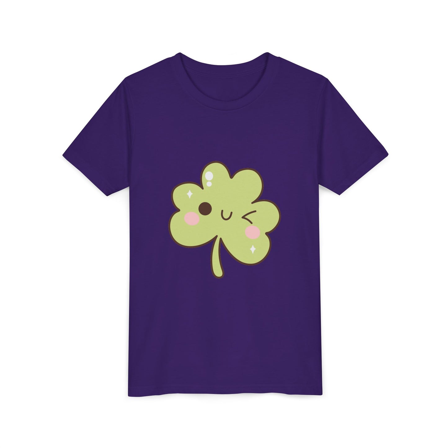 Kawaii Smiling Shamrock Youth Tee | Cute Clover St. Patrick's Day Shirt