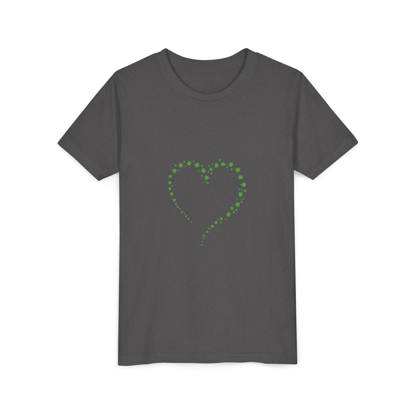 Green Heart Dotted Design Youth Tee | St. Patrick's Day Shamrock Motif