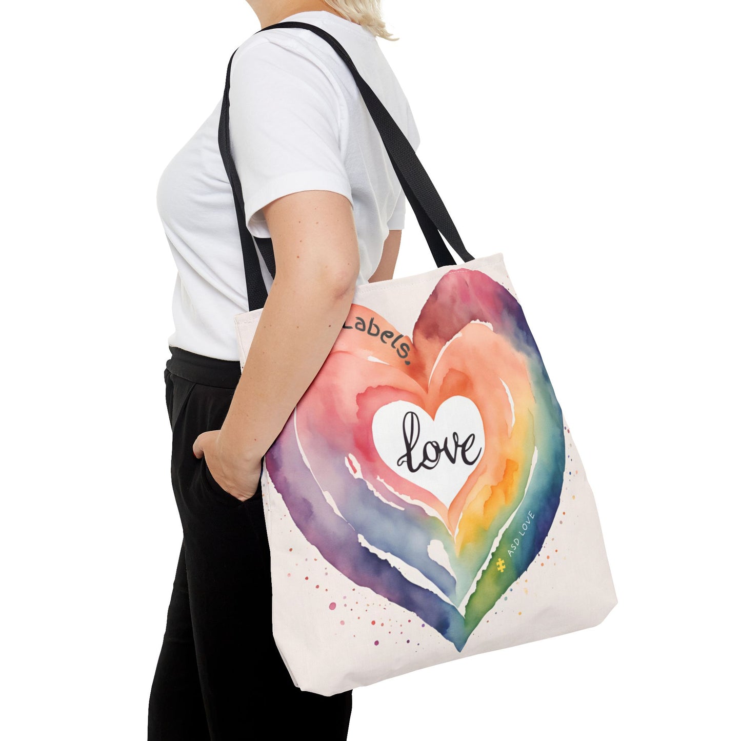 Love Knows No Labels Watercolor Heart Tote Bag - Celebrate Diversity &Unity