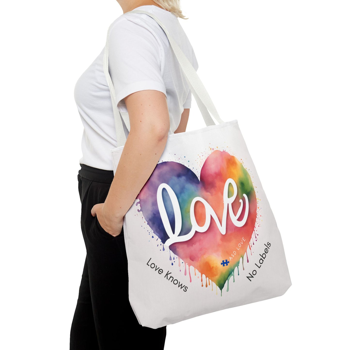 Love Knows No Labels Heart Drip Tote Bag - Show Your Pride & Inclusivity