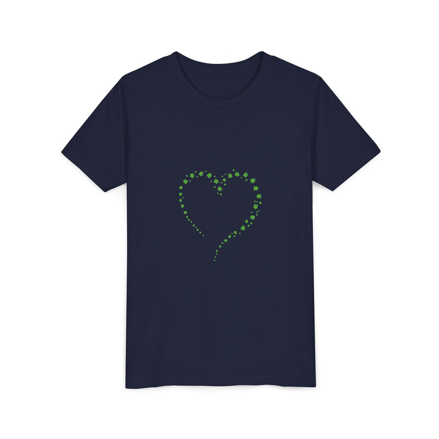 Green Heart Dotted Design Youth Tee | St. Patrick's Day Shamrock Motif