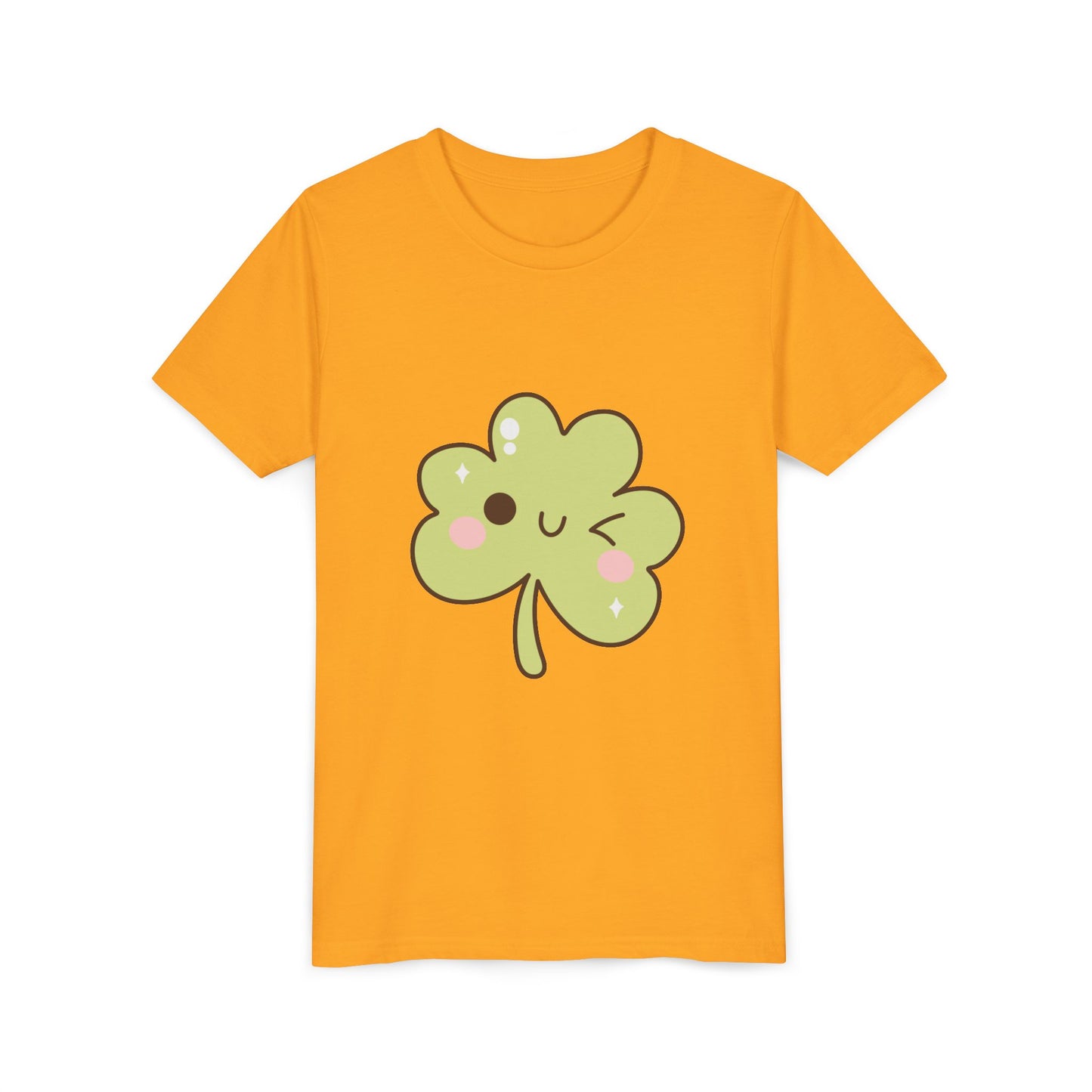Kawaii Smiling Shamrock Youth Tee | Cute Clover St. Patrick's Day Shirt