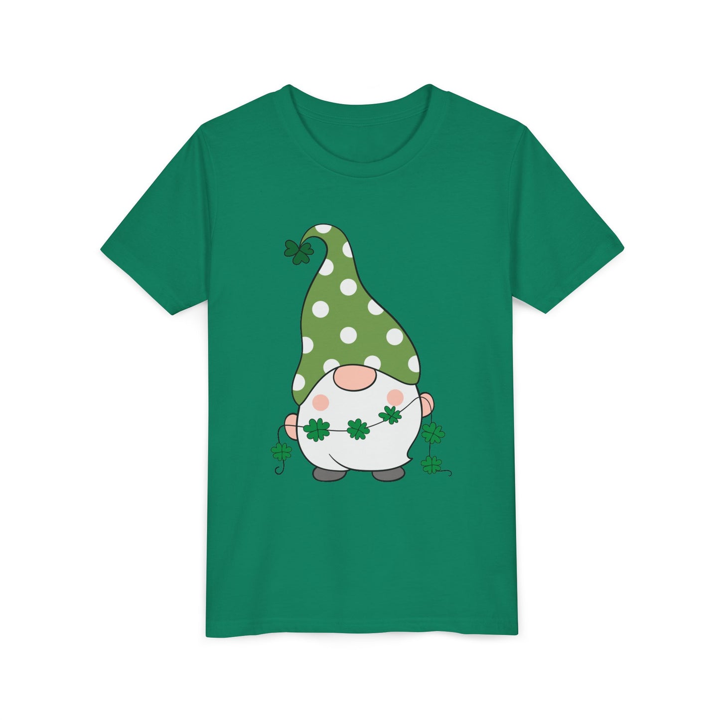 St. Patricks Gnome Youth Tee | Green Polka Dot Hat with Shamrocks