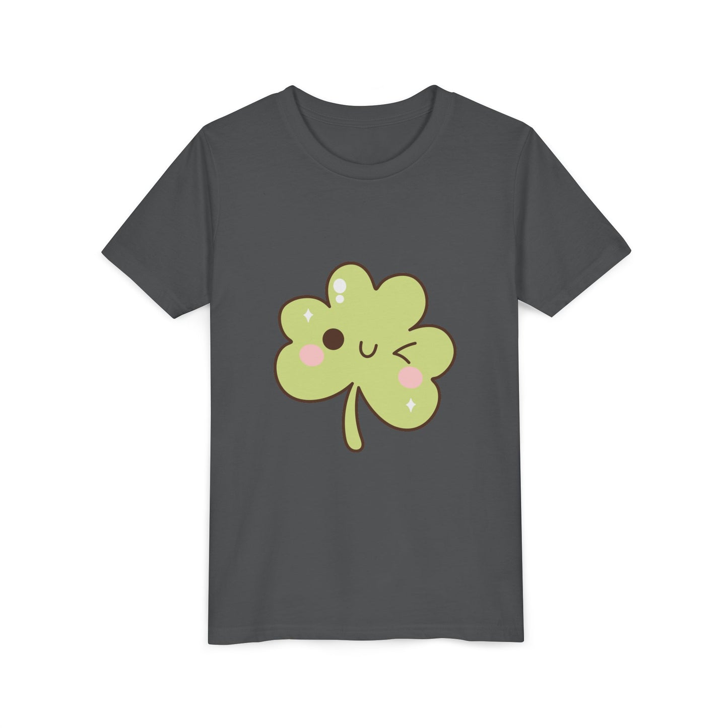 Kawaii Smiling Shamrock Youth Tee | Cute Clover St. Patrick's Day Shirt