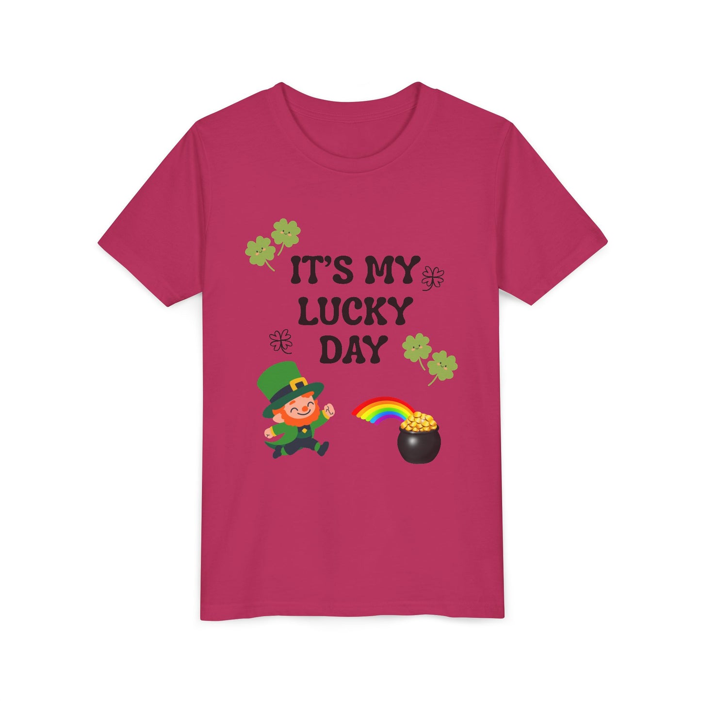 It's My Lucky Day Youth Tee | St. Patrick's Day Leprechaun, Shamrocks, Rainbow Pot of Gold