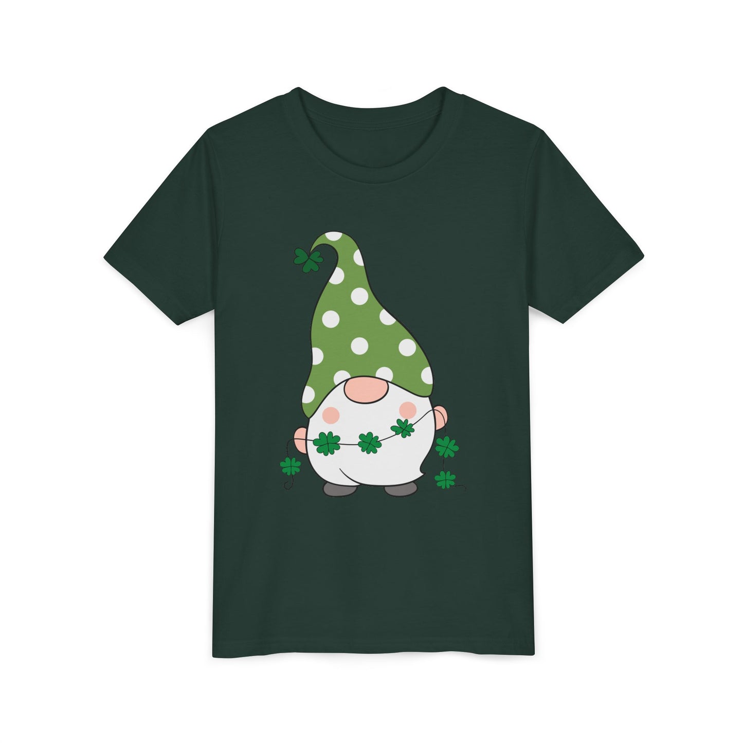 St. Patricks Gnome Youth Tee | Green Polka Dot Hat with Shamrocks