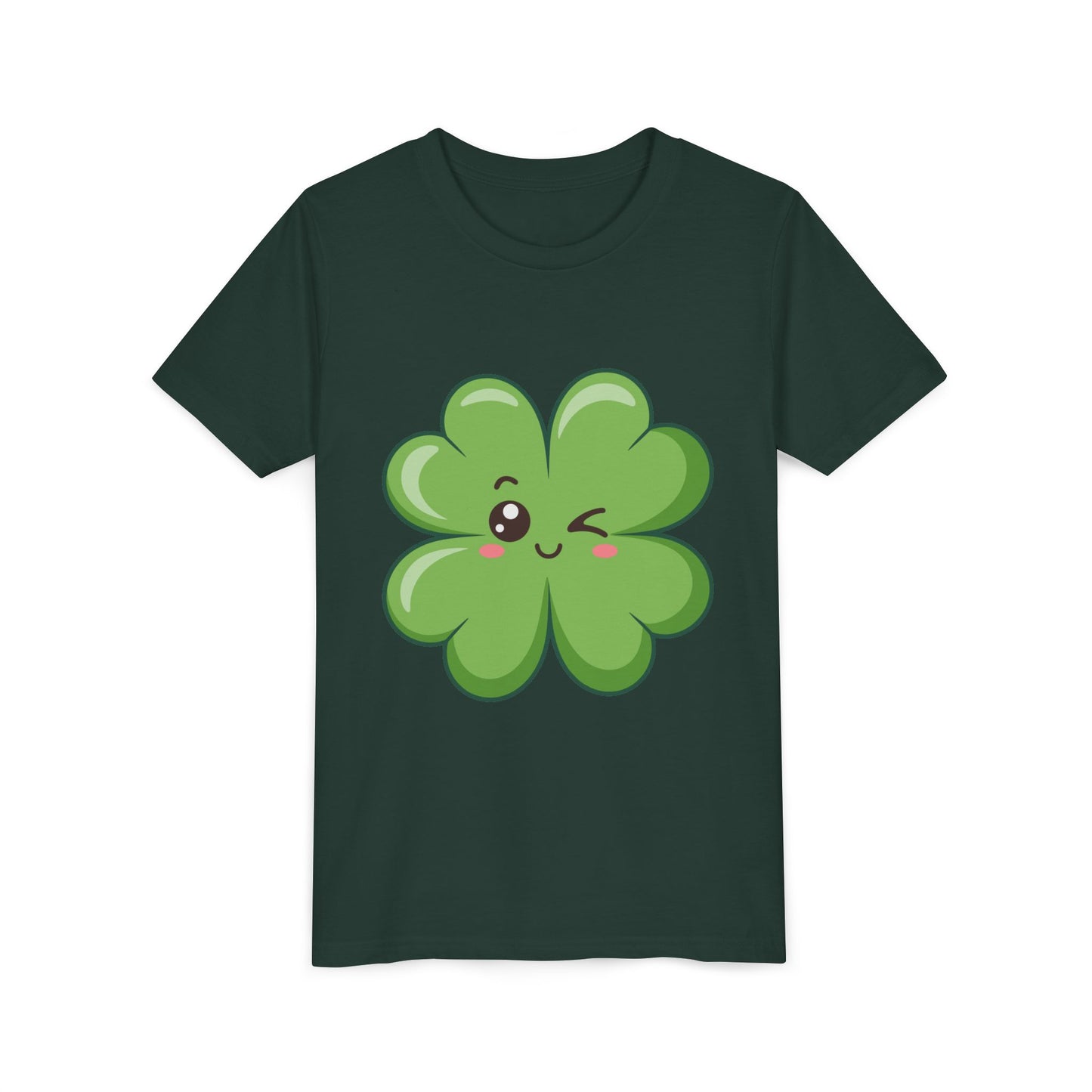 Kawaii Lucky Four-Leaf Clover Youth Tee | Cute St. Patrick's Day Shirt