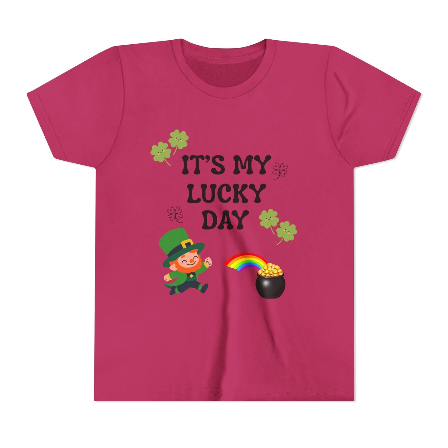 It's My Lucky Day Youth Tee | St. Patrick's Day Leprechaun, Shamrocks, Rainbow Pot of Gold