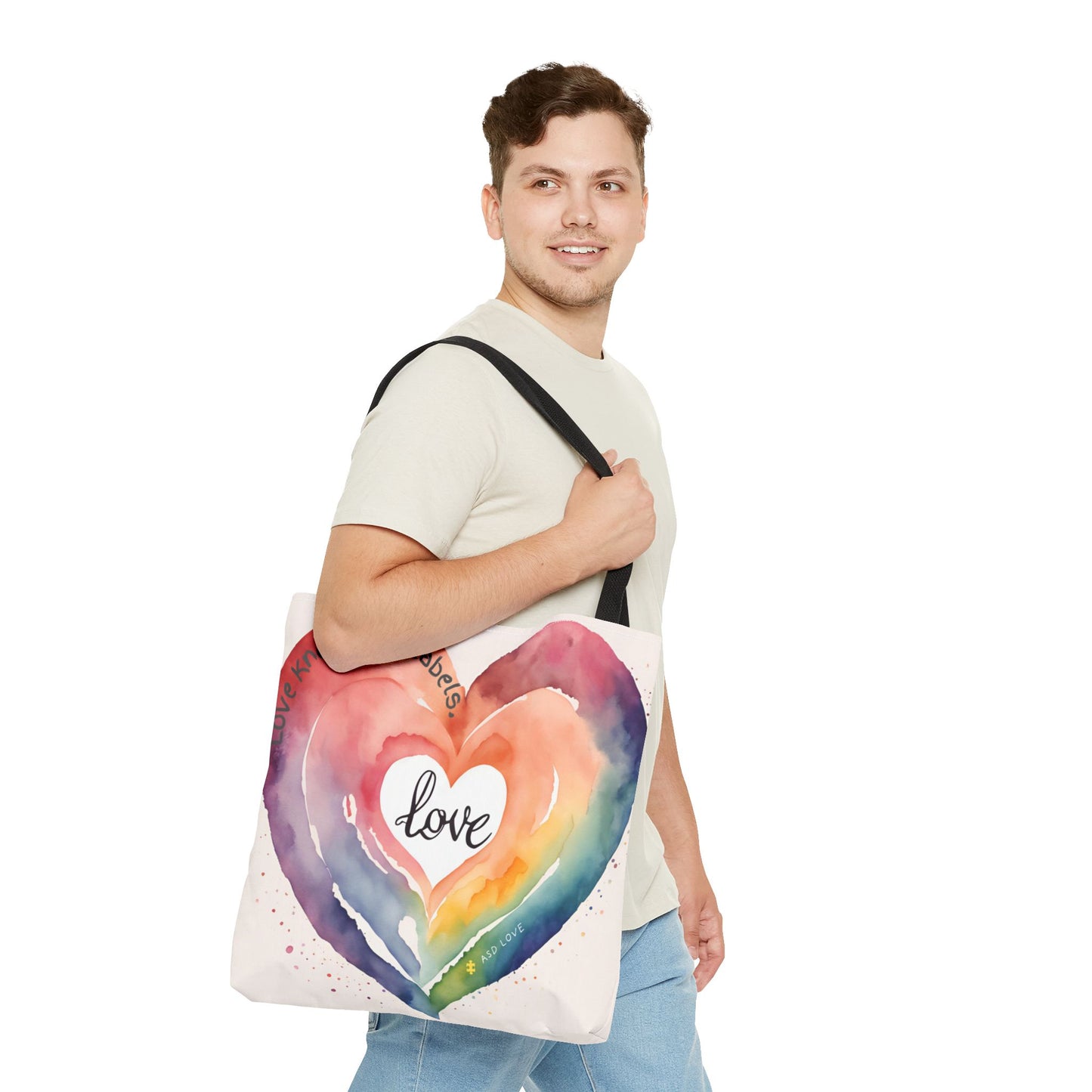 Love Knows No Labels Watercolor Heart Tote Bag - Celebrate Diversity &Unity
