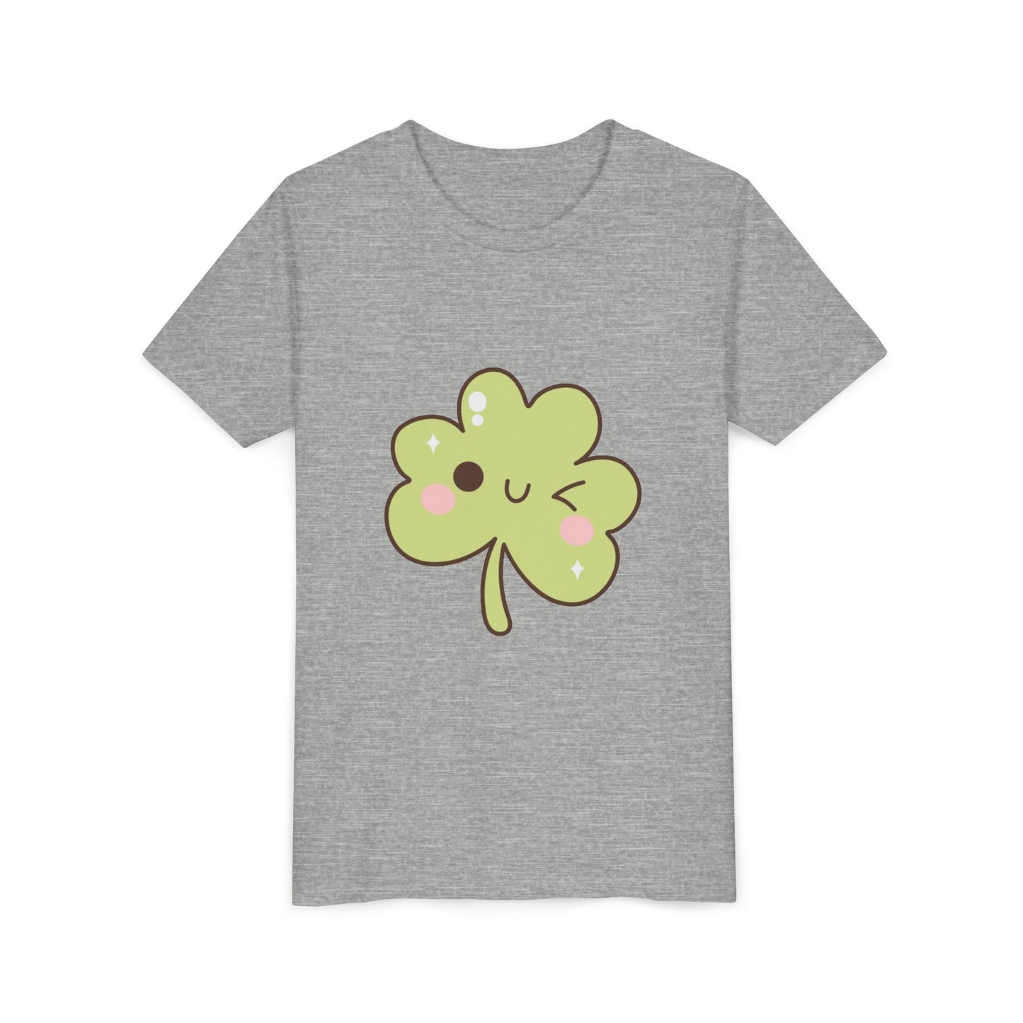 Kawaii Smiling Shamrock Youth Tee | Cute Clover St. Patrick's Day Shirt