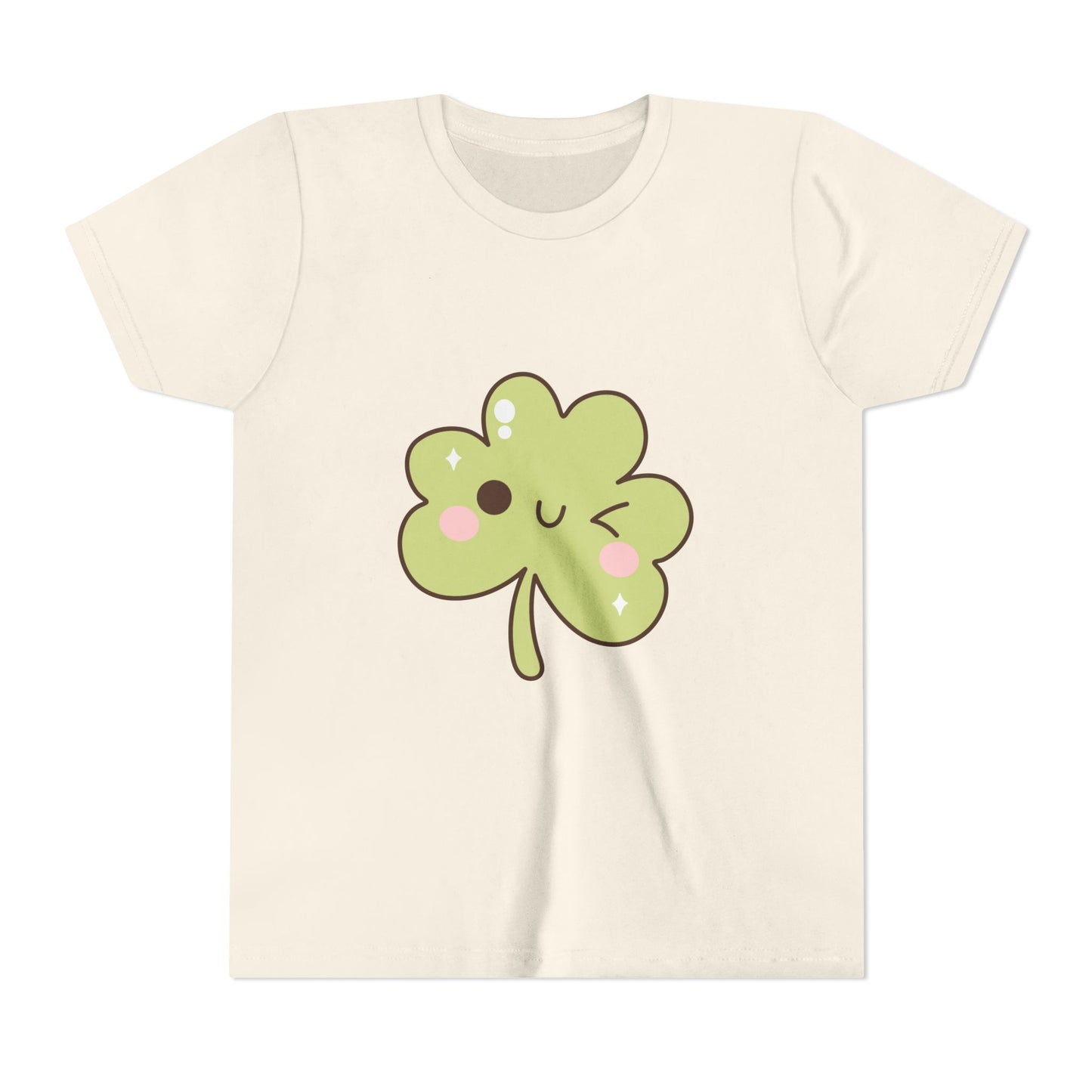 Kawaii Smiling Shamrock Youth Tee | Cute Clover St. Patrick's Day Shirt