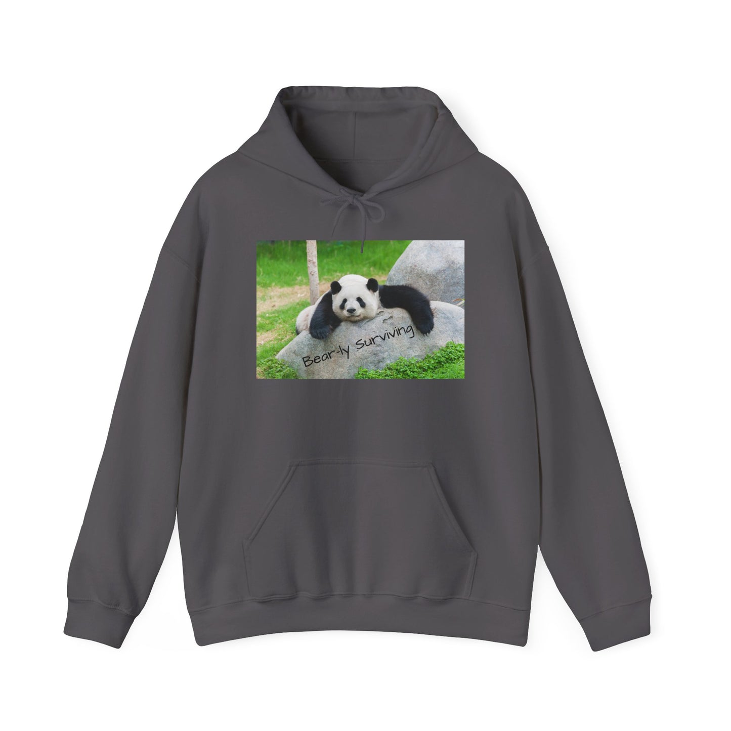 Funny Panda Hoodie | Bear-ly Surviving Sweatshirt | Lazy Mood Cozy Hoodie | Mental Health Humor Gift | Unisex Loungewear | Panda Lover