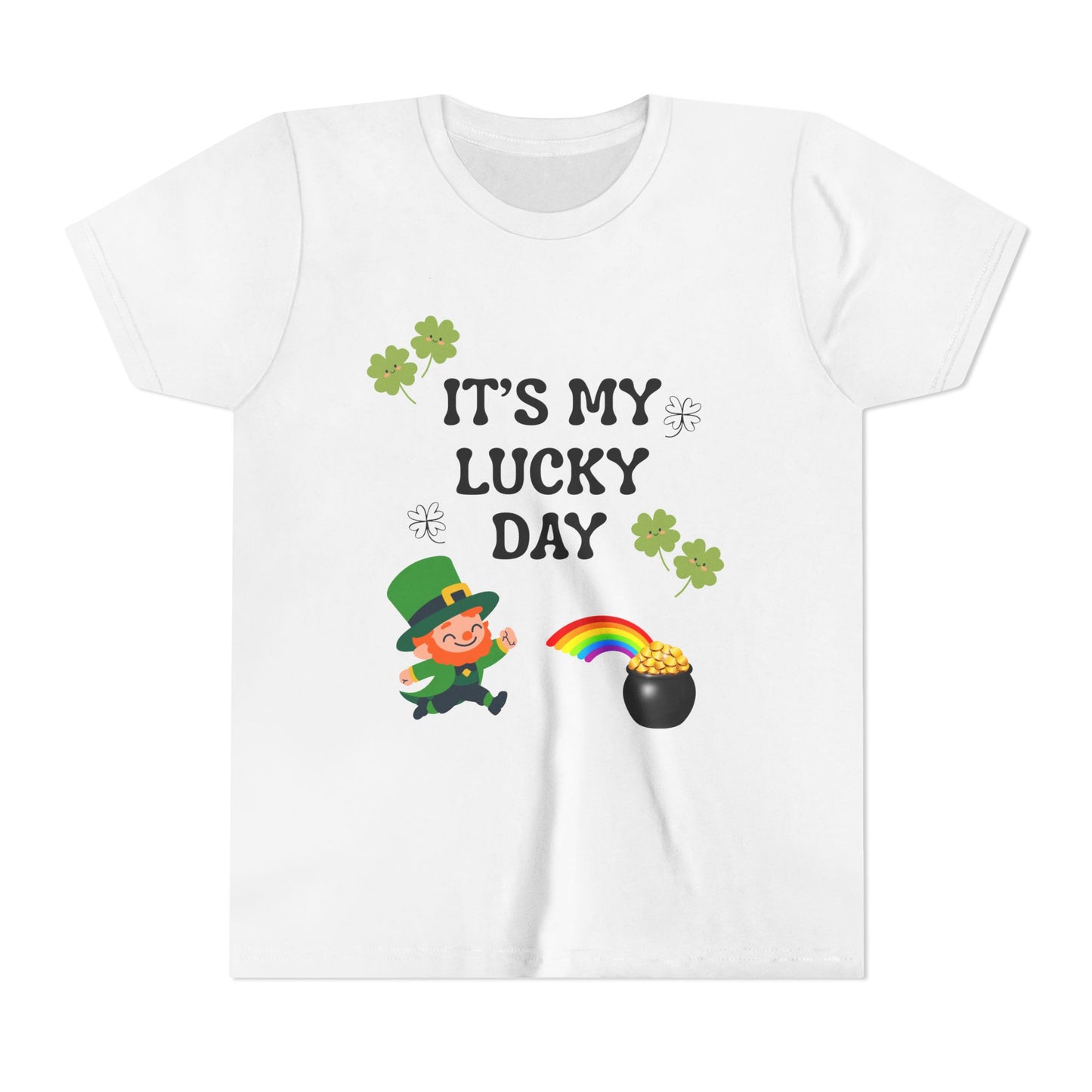 It's My Lucky Day Youth Tee | St. Patrick's Day Leprechaun, Shamrocks, Rainbow Pot of Gold