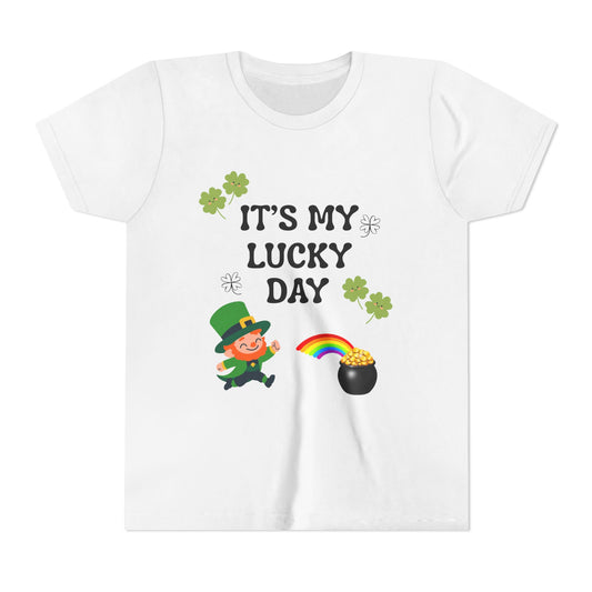 It's My Lucky Day Youth Tee | St. Patrick's Day Leprechaun, Shamrocks, Rainbow Pot of Gold
