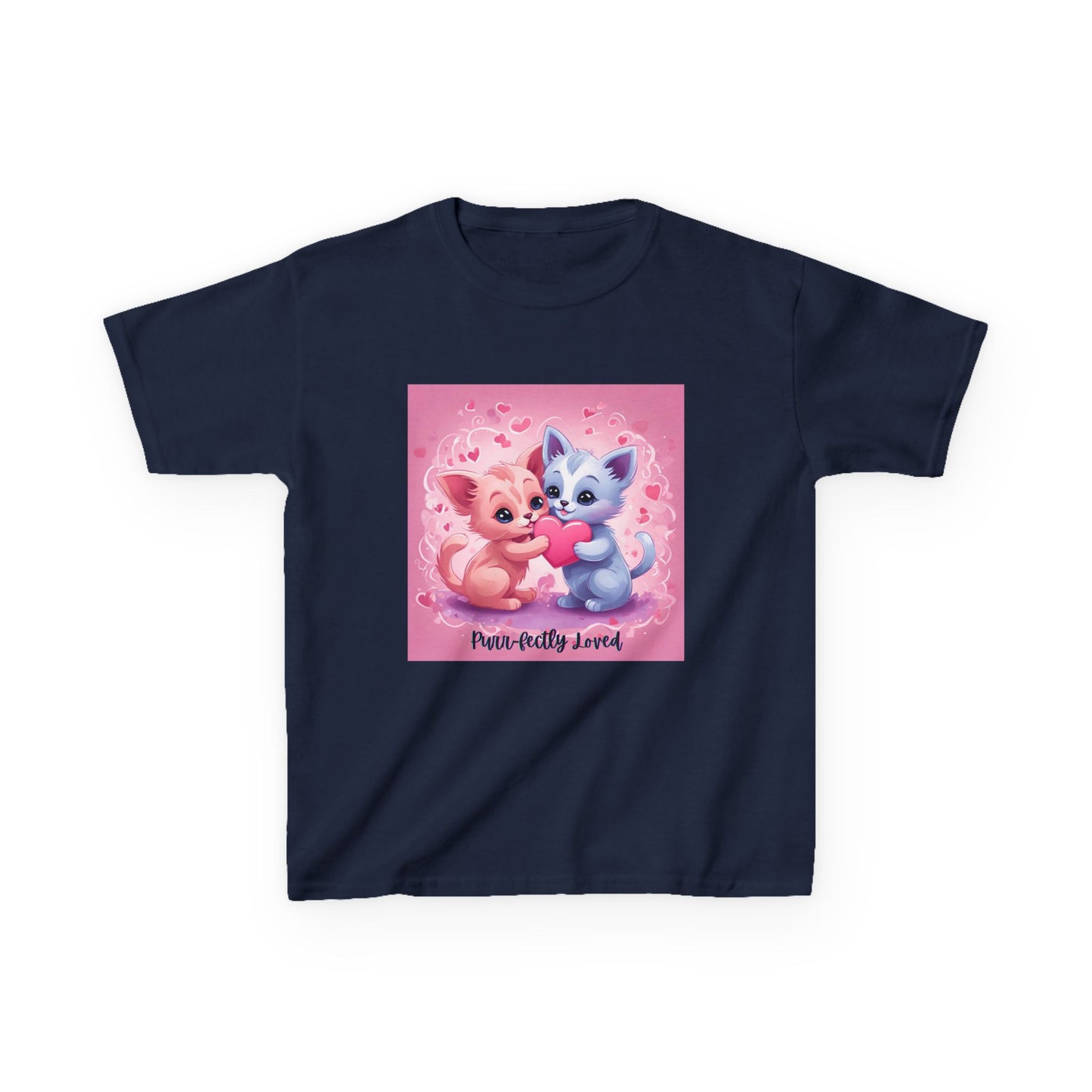 Purr-fectly Loved - Pink & Blue Kittens Valentine's Kids Tee