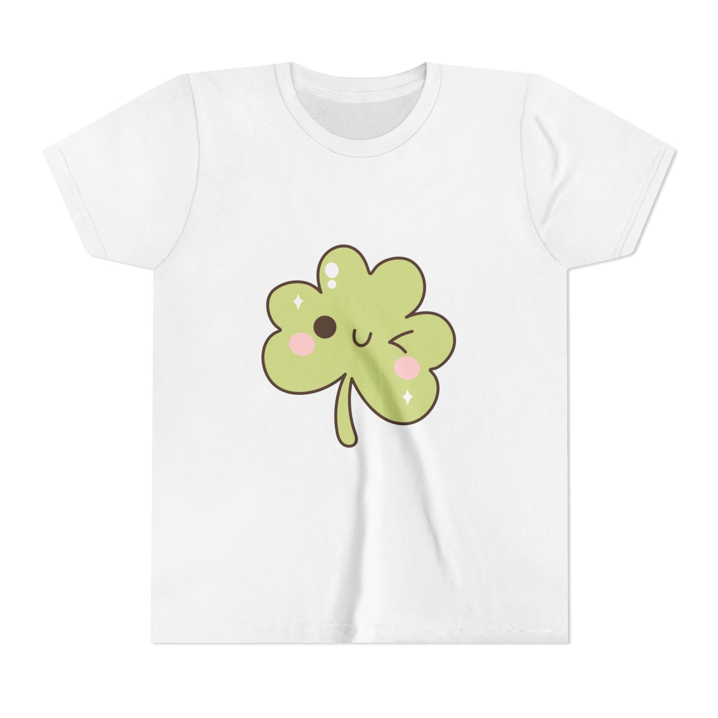 Kawaii Smiling Shamrock Youth Tee | Cute Clover St. Patrick's Day Shirt