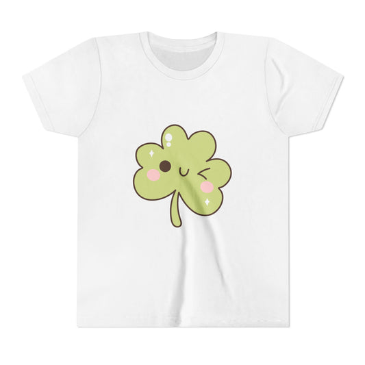 Kawaii Smiling Shamrock Youth Tee | Cute Clover St. Patrick's Day Shirt