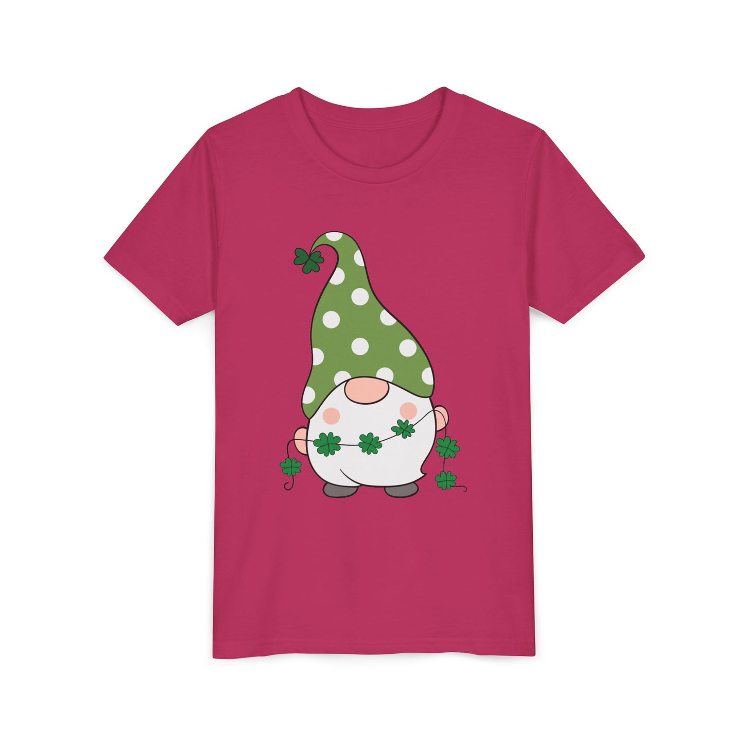 St. Patricks Gnome Youth Tee | Green Polka Dot Hat with Shamrocks