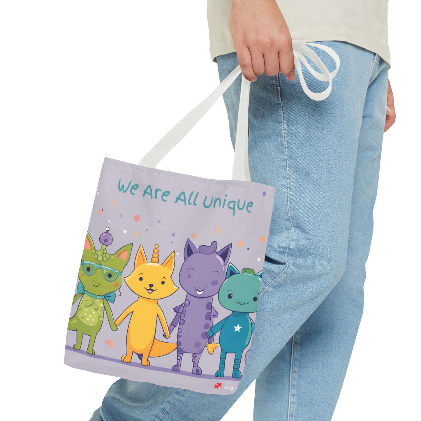 We Are All Unique 4 Animal Friends Tote Bag - Cute, Inclusive, Kid-friendly Design