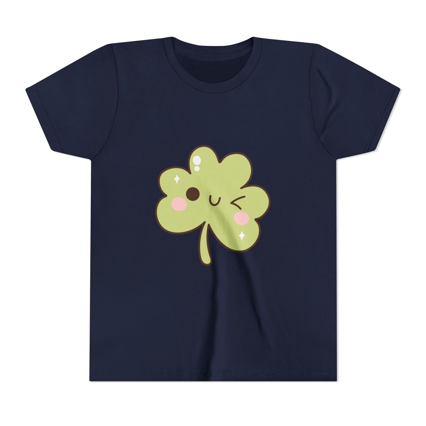 Kawaii Smiling Shamrock Youth Tee | Cute Clover St. Patrick's Day Shirt