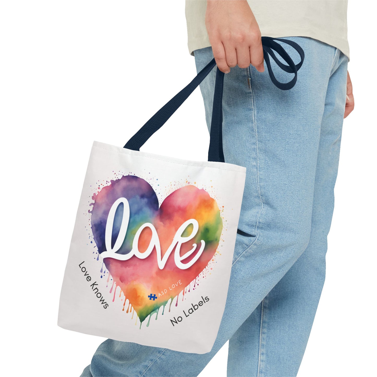 Love Knows No Labels Heart Drip Tote Bag - Show Your Pride & Inclusivity