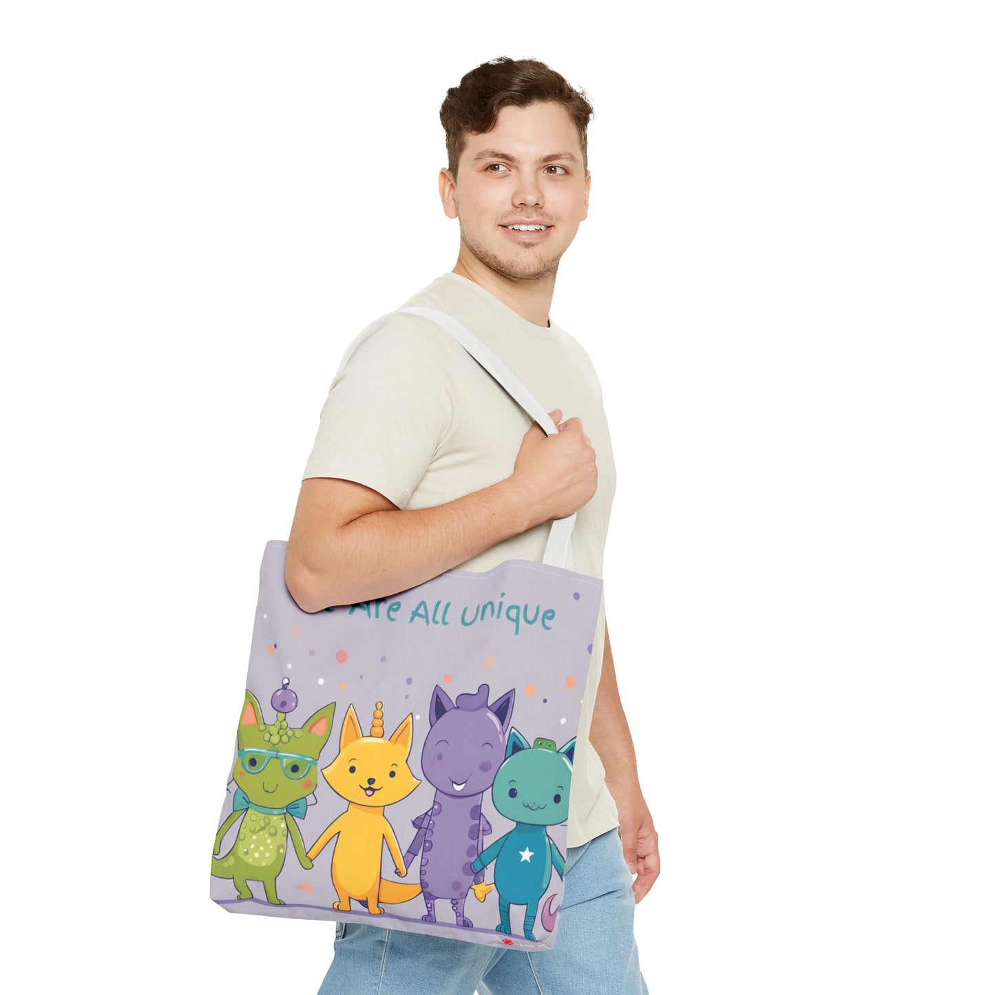 We Are All Unique 4 Animal Friends Tote Bag - Cute, Inclusive, Kid-friendly Design