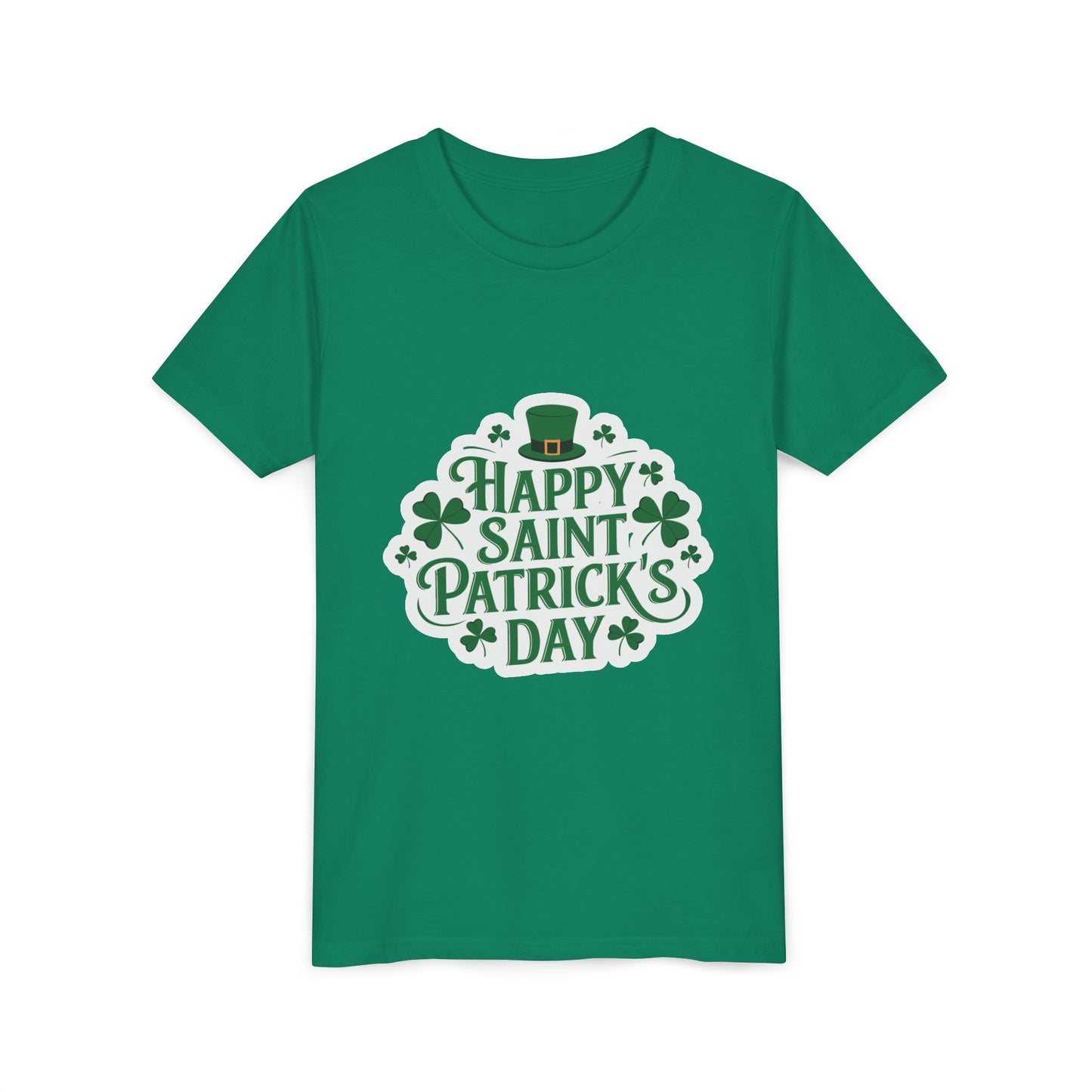 Happy Saint Patrick's Day Youth Tee | Shamrocks, Leprechaun Hat