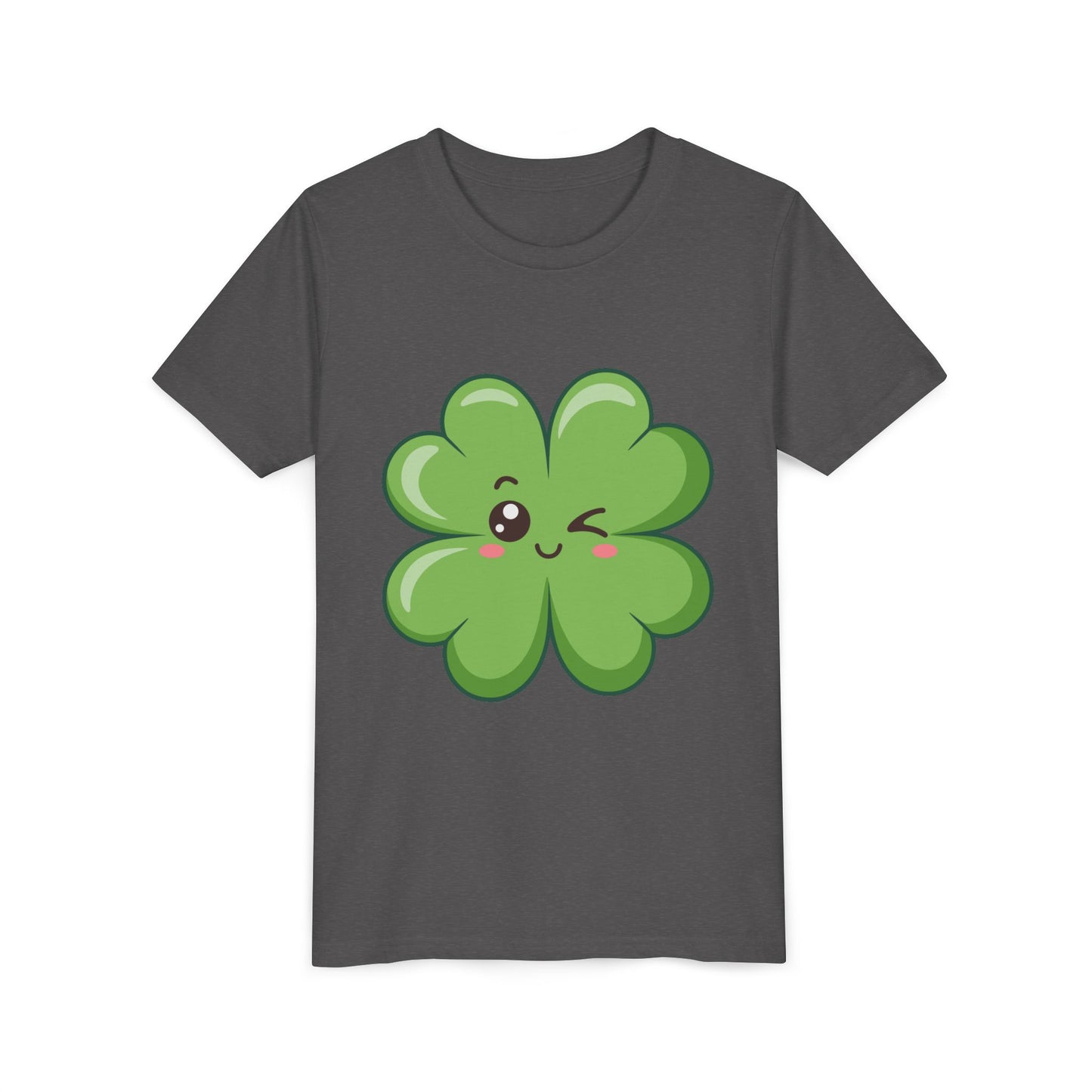Kawaii Lucky Four-Leaf Clover Youth Tee | Cute St. Patrick's Day Shirt