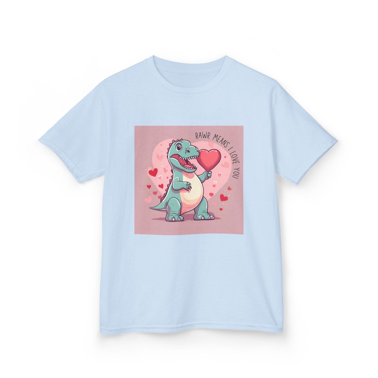 RAWR Means I LOVE YOU - Blue Dino Valentine's Kids Tee