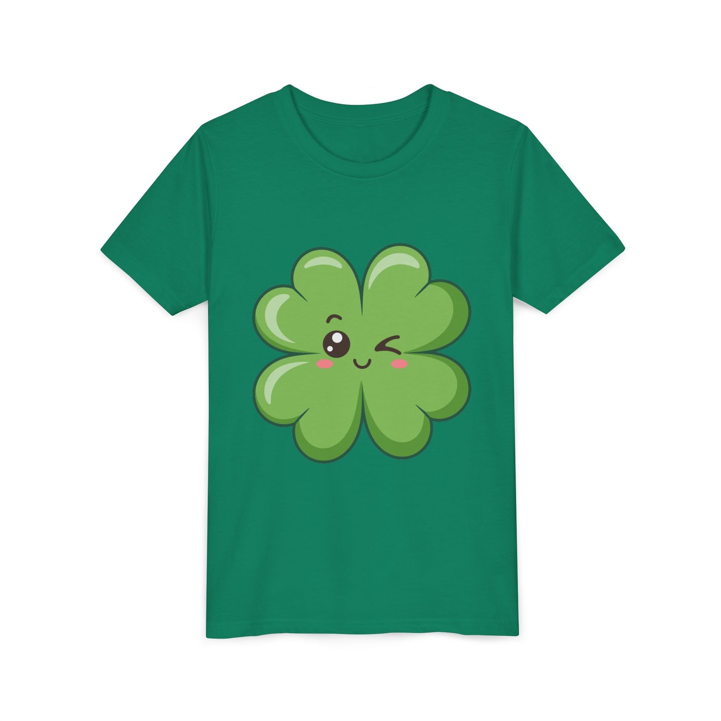 Kawaii Lucky Four-Leaf Clover Youth Tee | Cute St. Patrick's Day Shirt