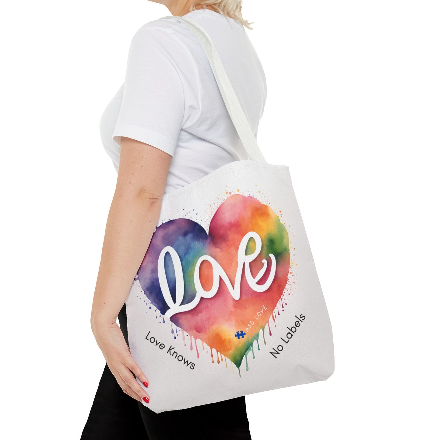 Love Knows No Labels Heart Drip Tote Bag - Show Your Pride & Inclusivity