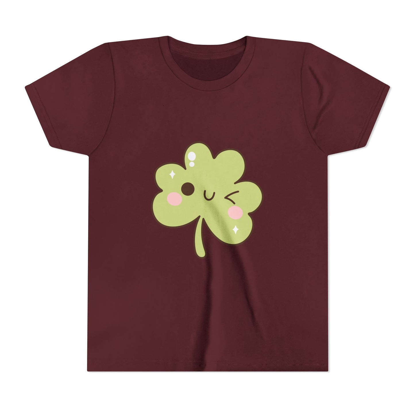 Kawaii Smiling Shamrock Youth Tee | Cute Clover St. Patrick's Day Shirt