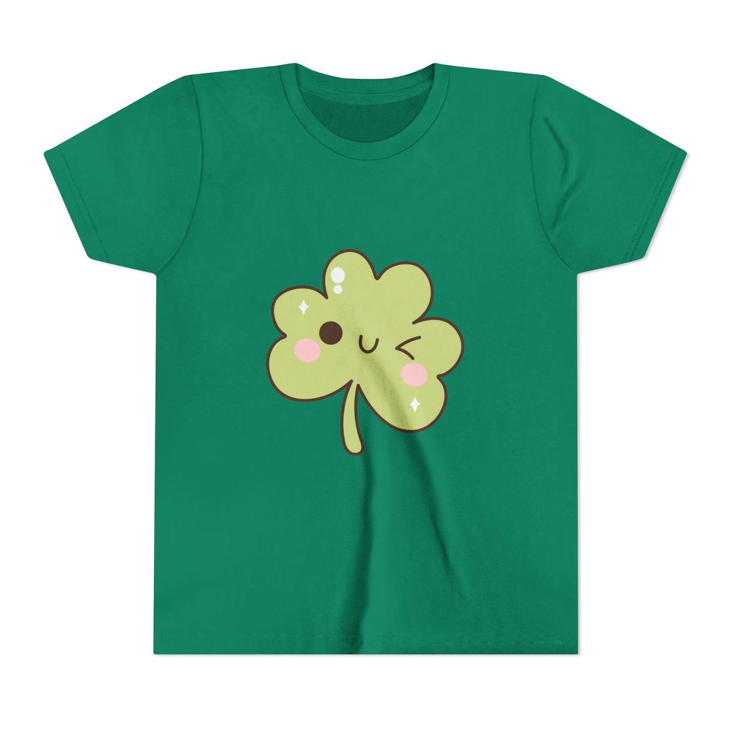 Kawaii Smiling Shamrock Youth Tee | Cute Clover St. Patrick's Day Shirt