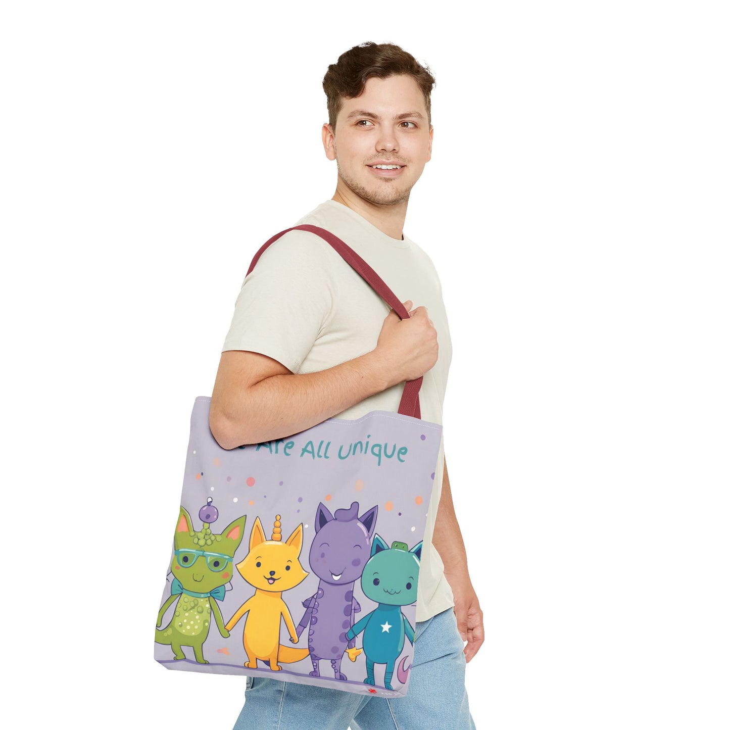 We Are All Unique 4 Animal Friends Tote Bag - Cute, Inclusive, Kid-friendly Design