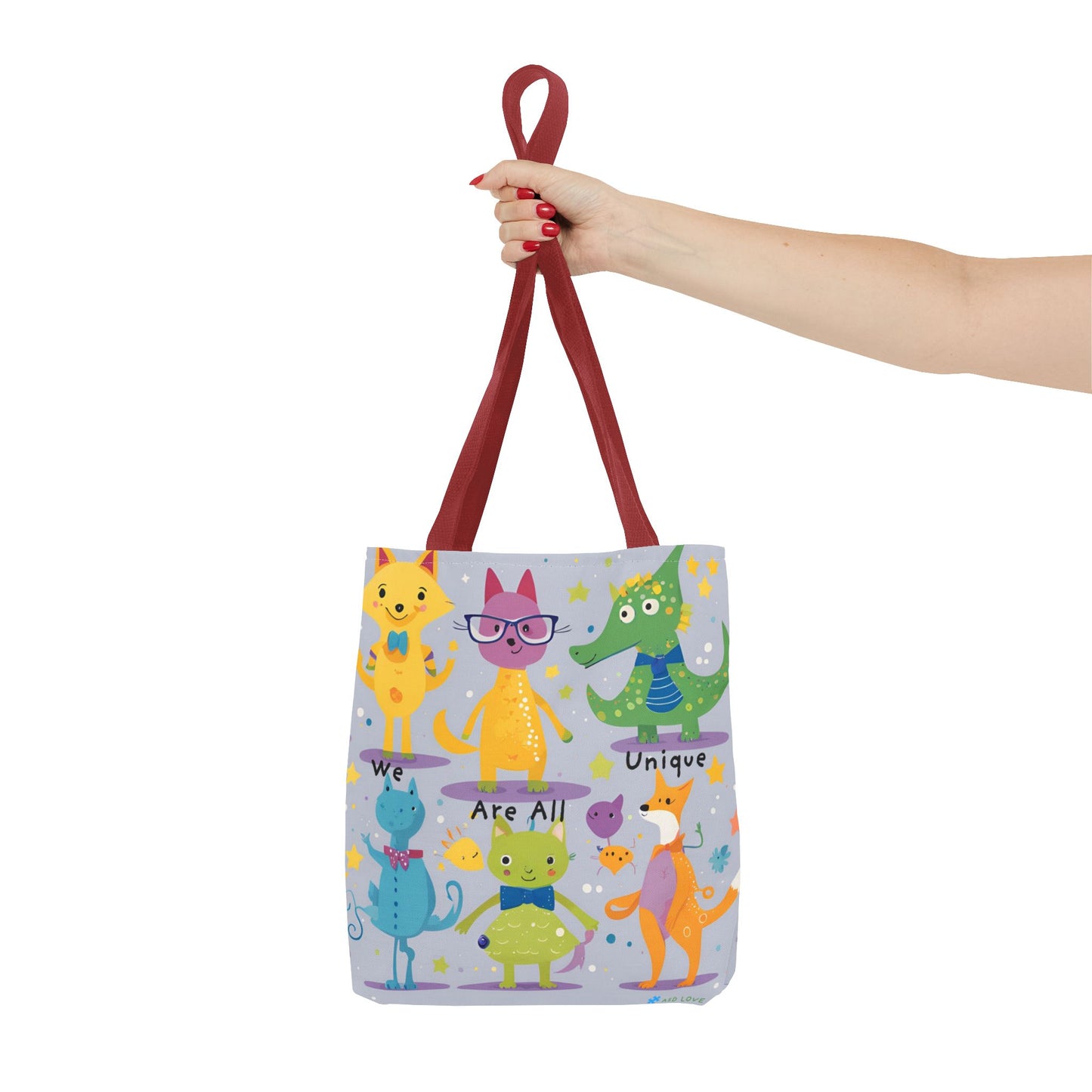 We Are All Unique 6 Animal Friends Tote Bag - Vibrant, Inclusive, Kid-Friendly Art