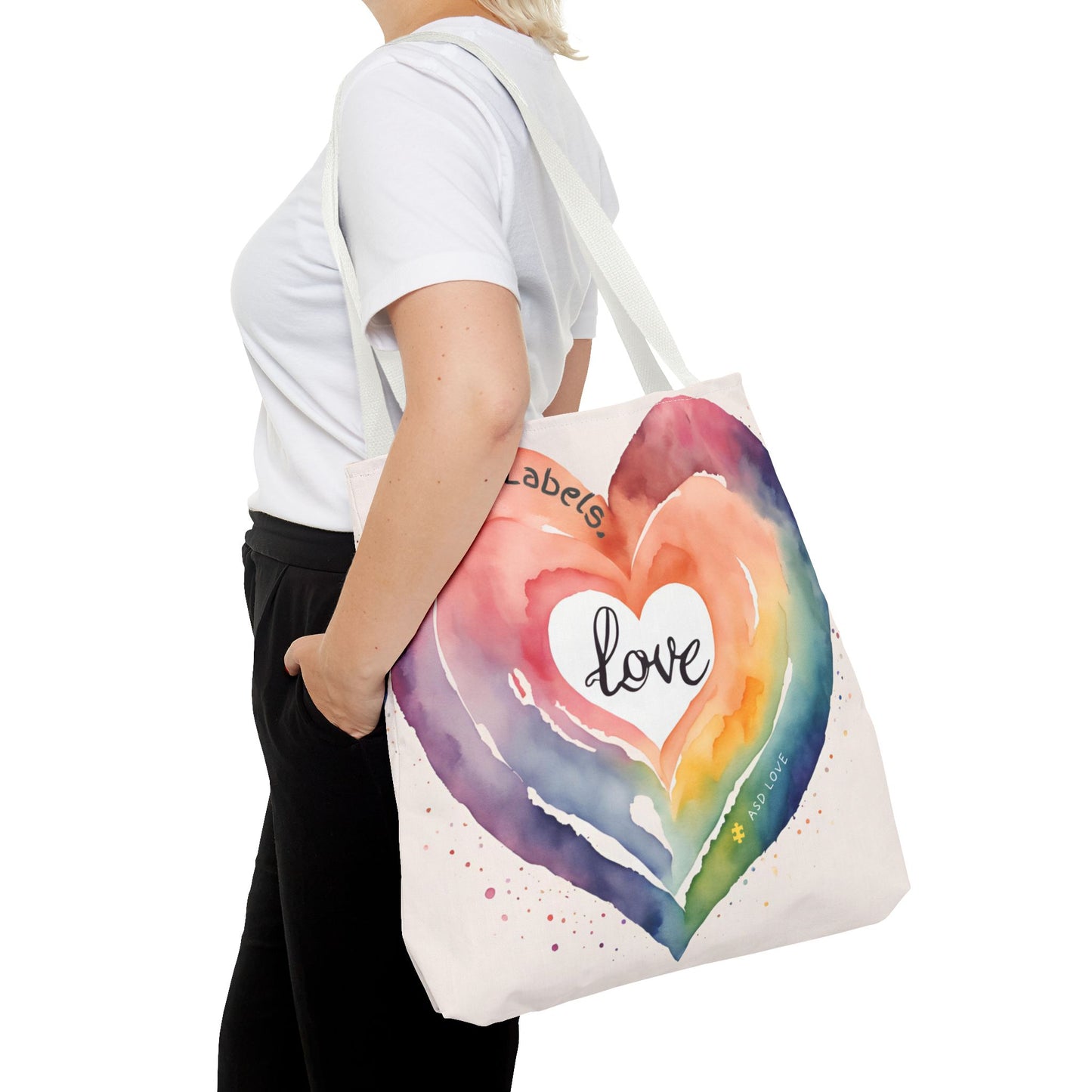 Love Knows No Labels Watercolor Heart Tote Bag - Celebrate Diversity &Unity