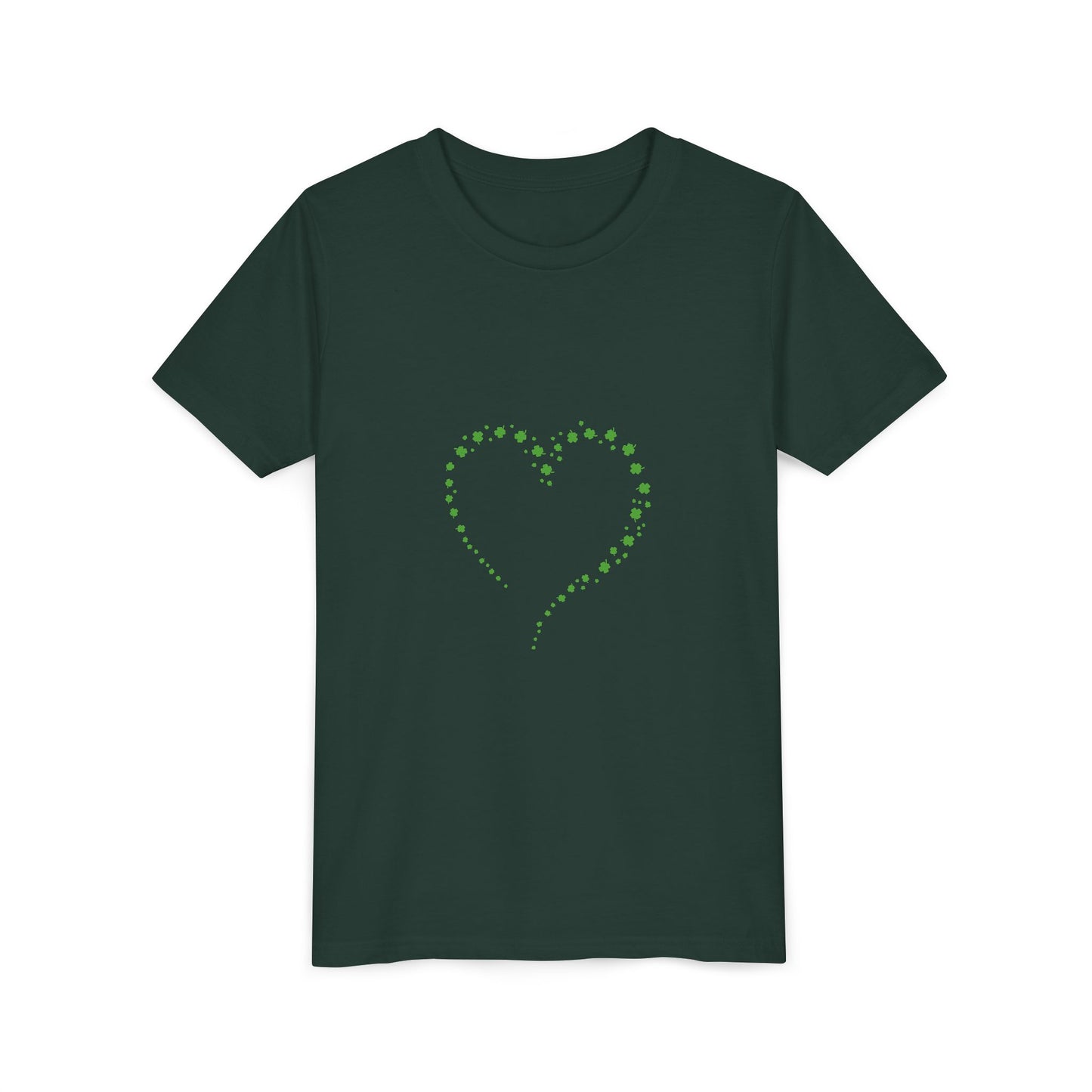 Green Heart Dotted Design Youth Tee | St. Patrick's Day Shamrock Motif