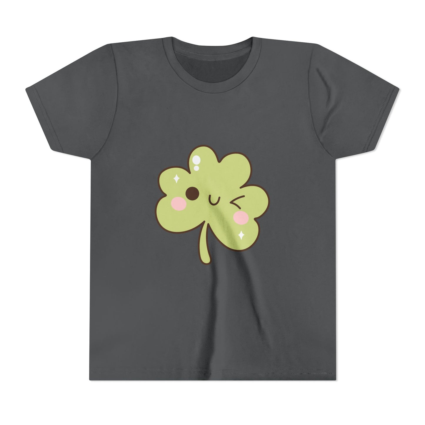 Kawaii Smiling Shamrock Youth Tee | Cute Clover St. Patrick's Day Shirt