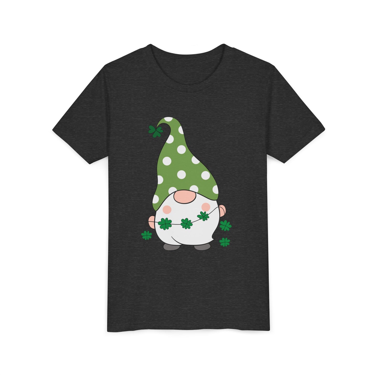 St. Patricks Gnome Youth Tee | Green Polka Dot Hat with Shamrocks
