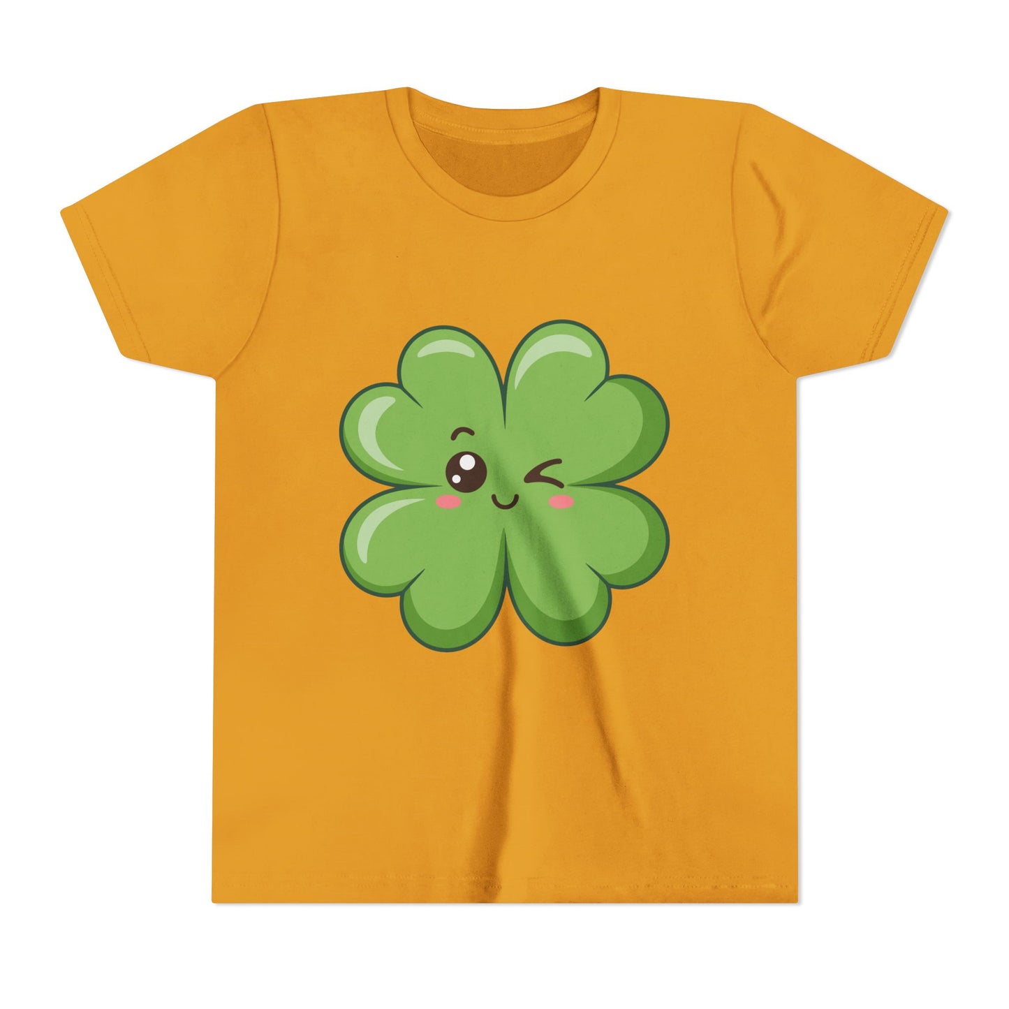 Kawaii Lucky Four-Leaf Clover Youth Tee | Cute St. Patrick's Day Shirt