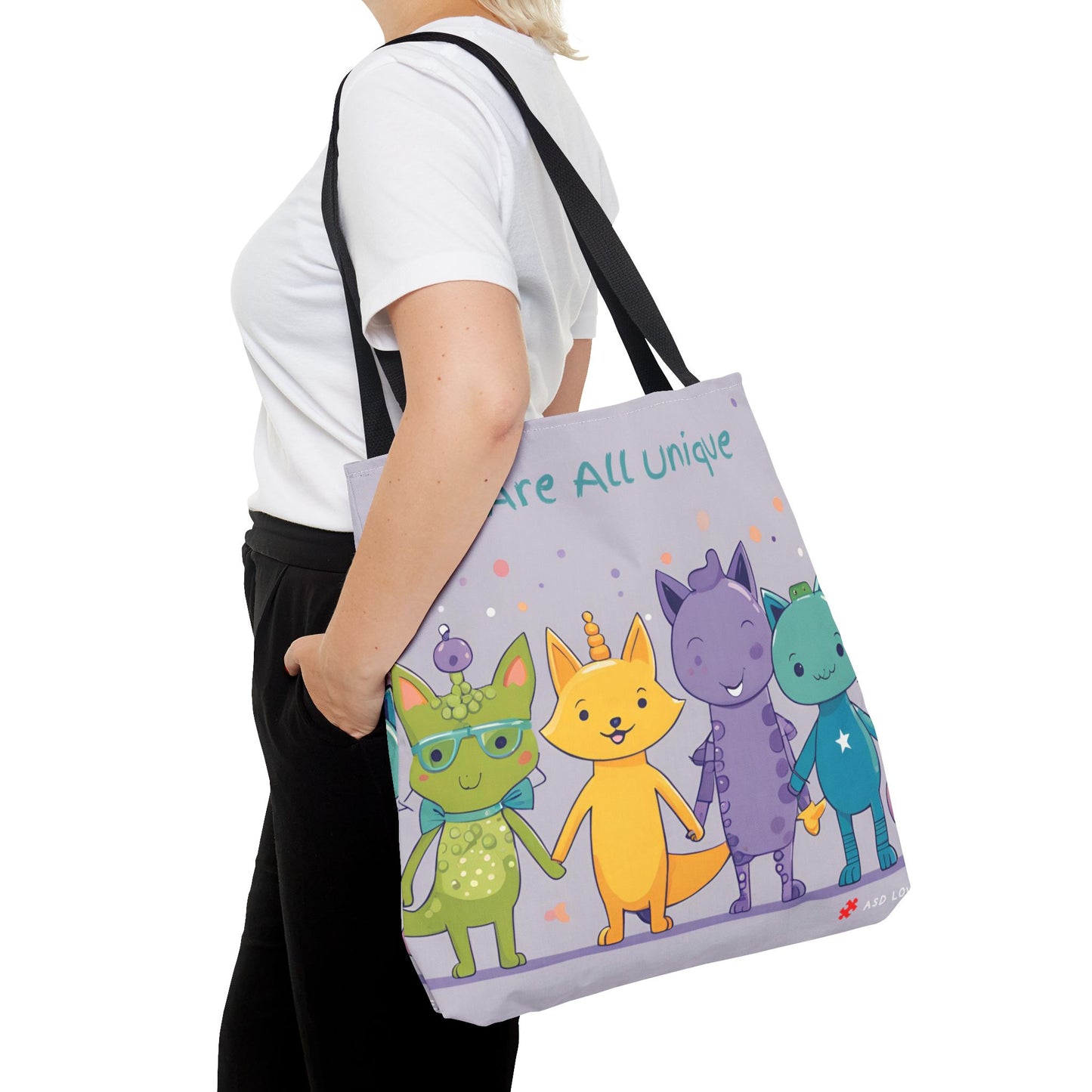 We Are All Unique 4 Animal Friends Tote Bag - Cute, Inclusive, Kid-friendly Design