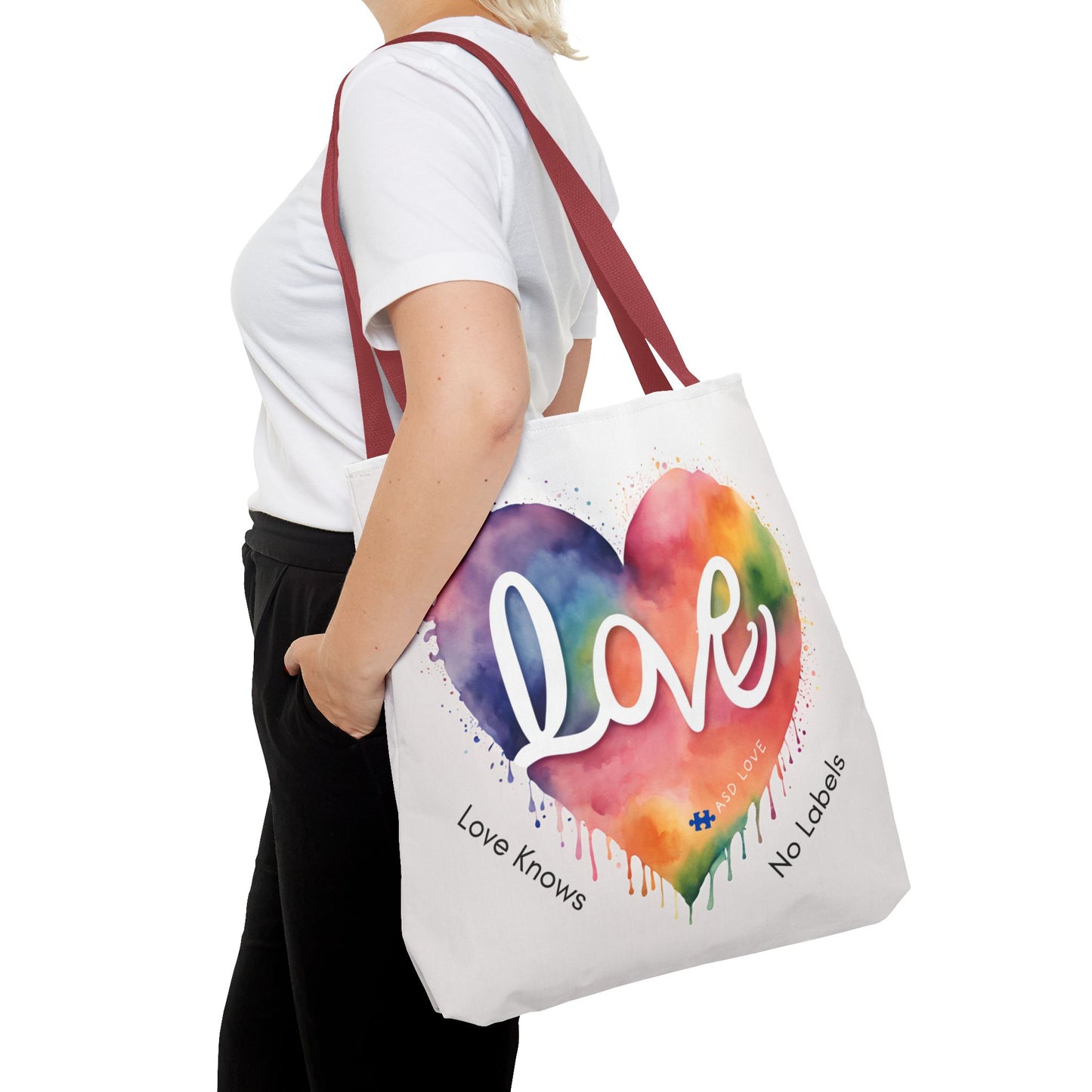 Love Knows No Labels Heart Drip Tote Bag - Show Your Pride & Inclusivity