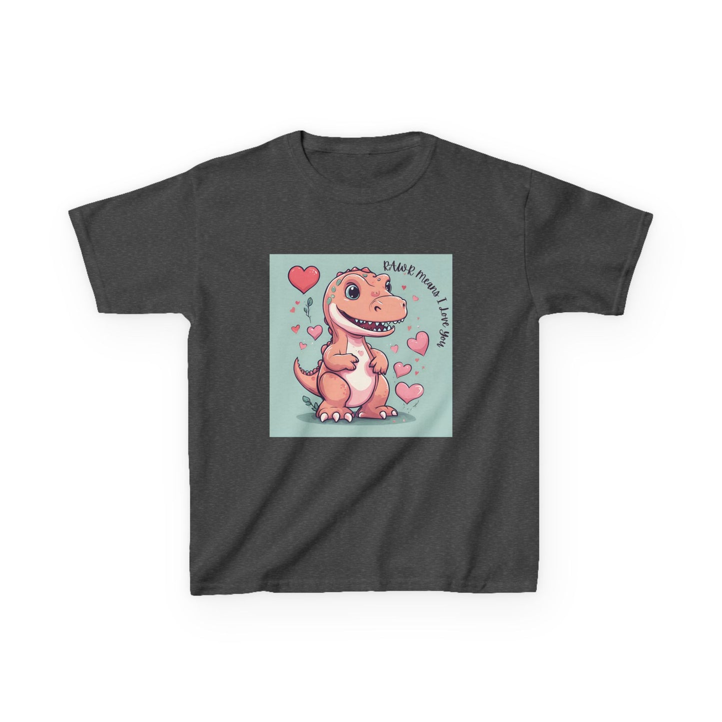 RAWR Means I LOVE YOU - Tan Dino Valentine's Kids Tee