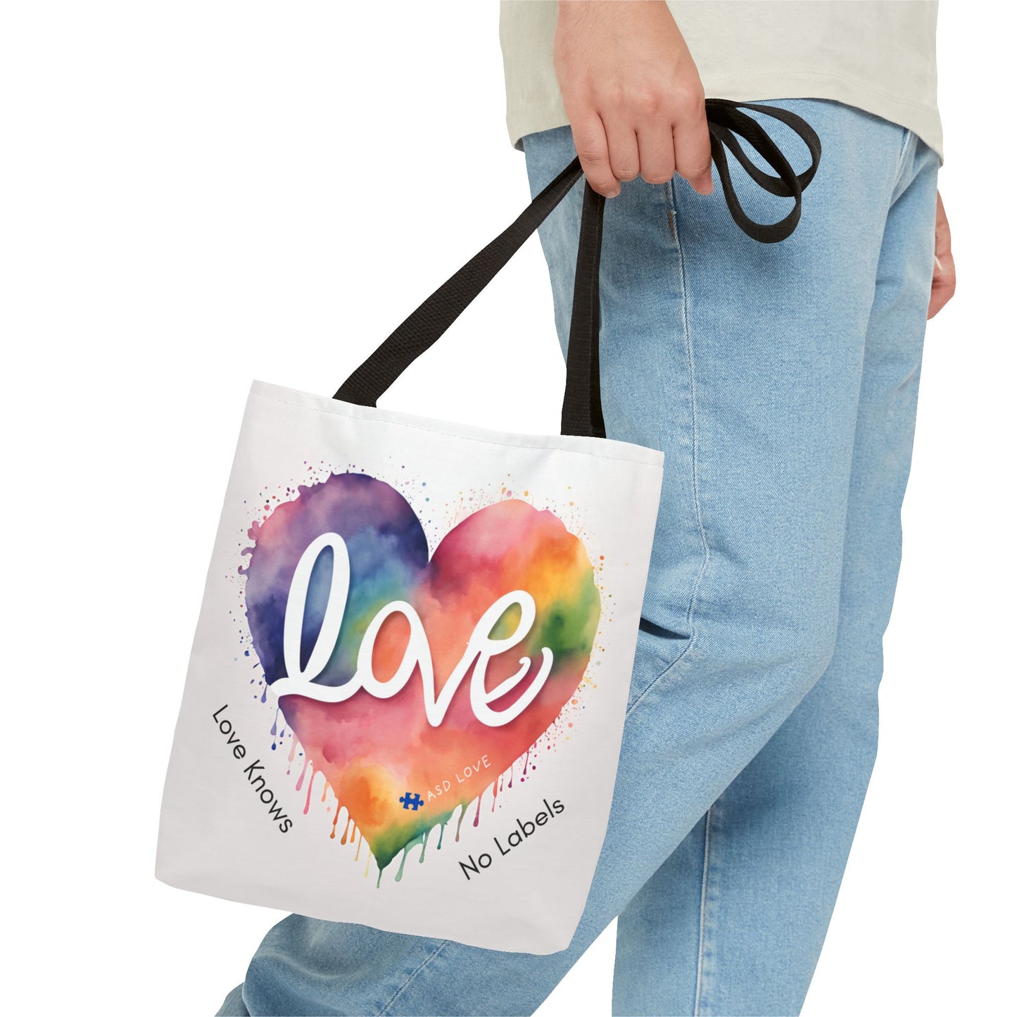 Love Knows No Labels Heart Drip Tote Bag - Show Your Pride & Inclusivity