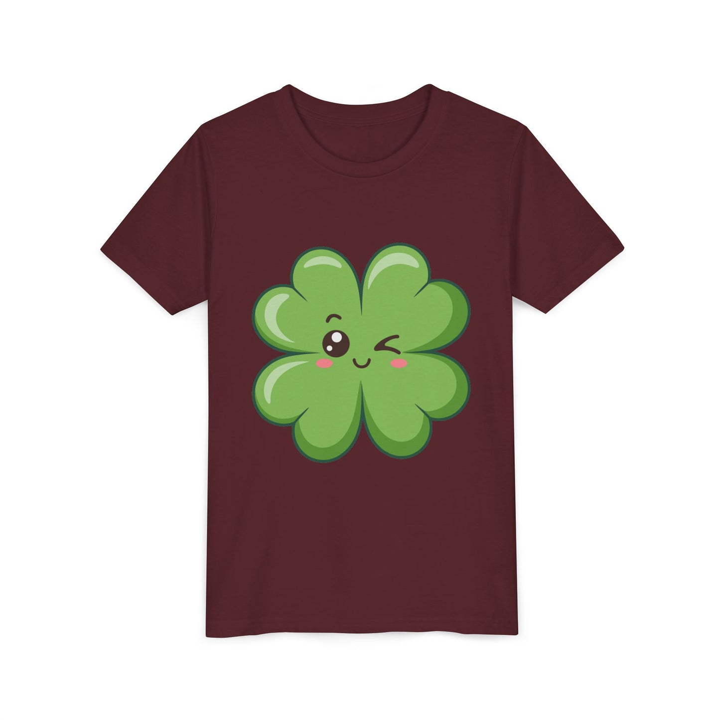 Kawaii Lucky Four-Leaf Clover Youth Tee | Cute St. Patrick's Day Shirt