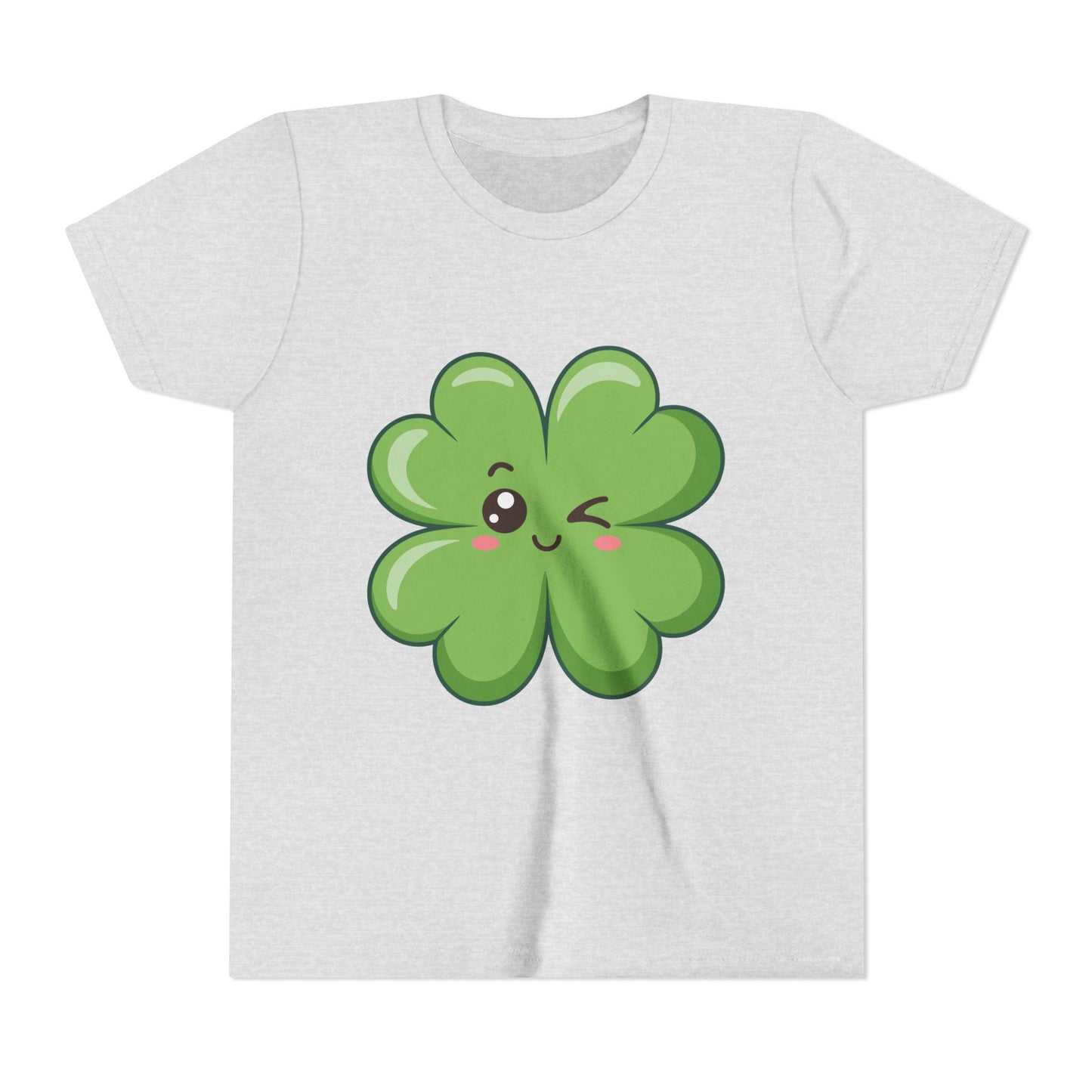 Kawaii Lucky Four-Leaf Clover Youth Tee | Cute St. Patrick's Day Shirt