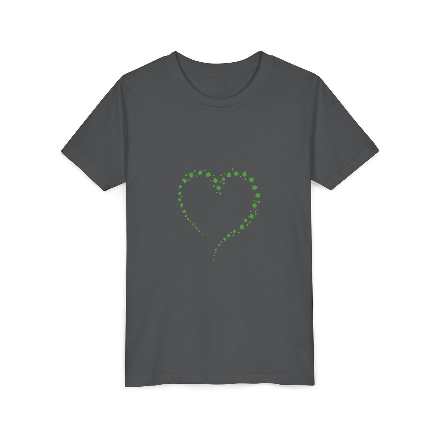 Green Heart Dotted Design Youth Tee | St. Patrick's Day Shamrock Motif