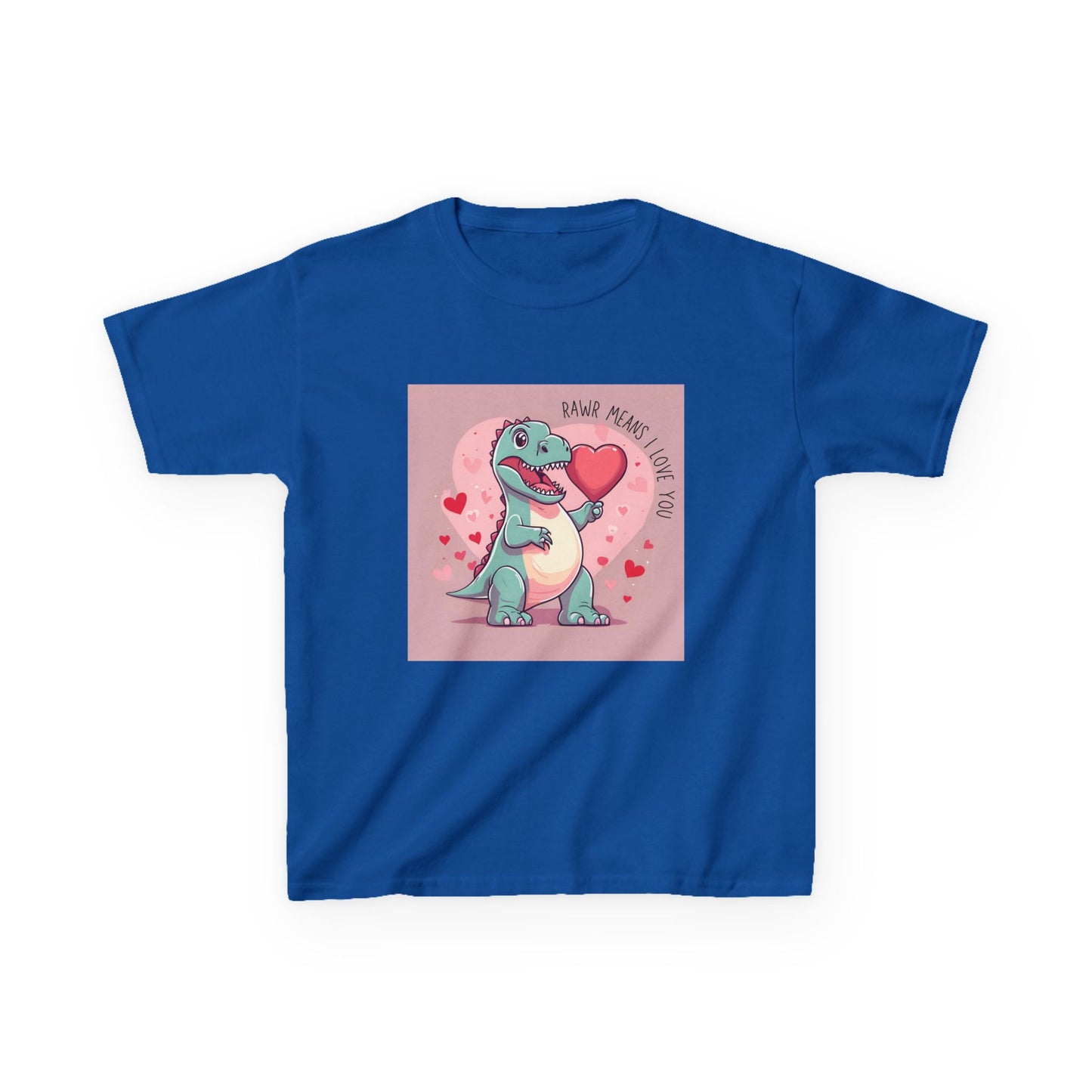 RAWR Means I LOVE YOU - Blue Dino Valentine's Kids Tee