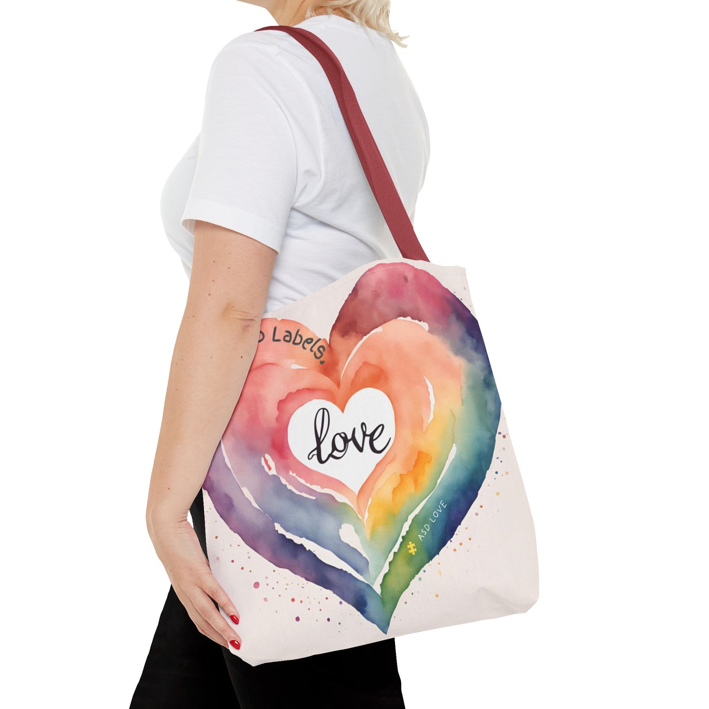 Love Knows No Labels Watercolor Heart Tote Bag - Celebrate Diversity &Unity